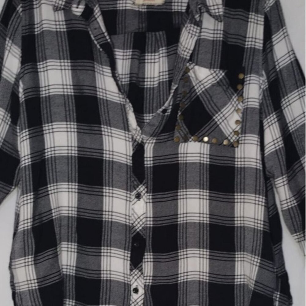 Arizona Plaid Button-Up Shirt With Studded Pocket Black & White Women's Size XXL - Picture 6 of 8